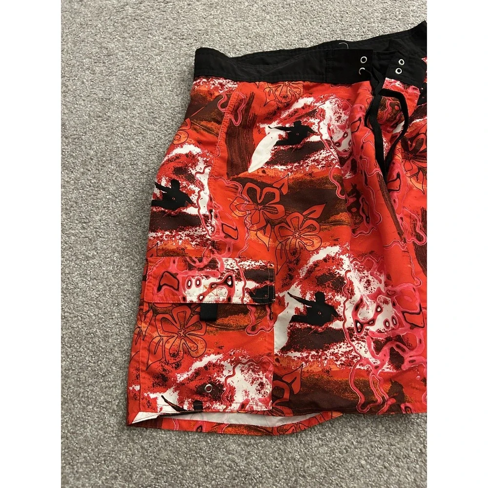Vintage Sexy Kanu Surf‎ Board Shorts Mens 36 Red Tropical Surfer Print Excellent